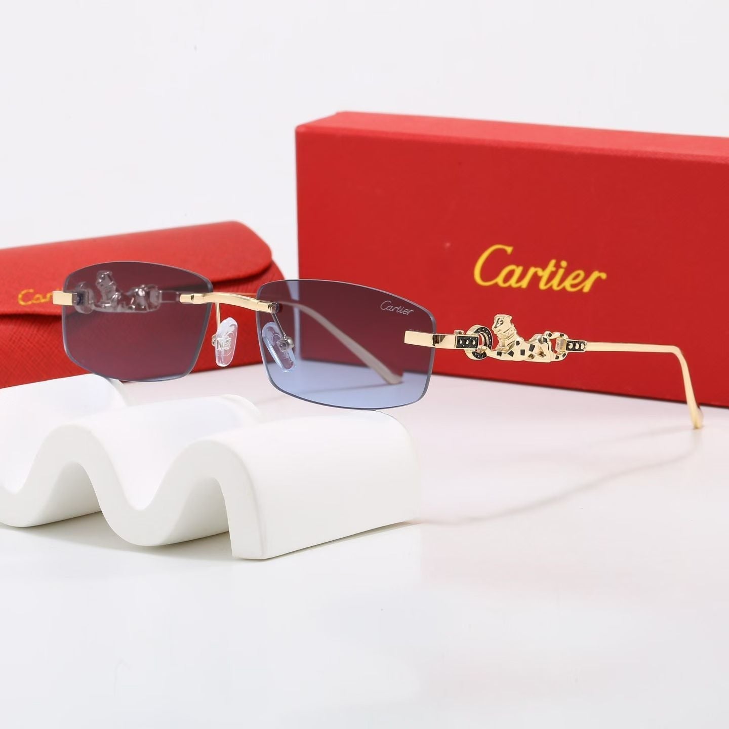 7 Color Rimless Panther Decor Sunglasses