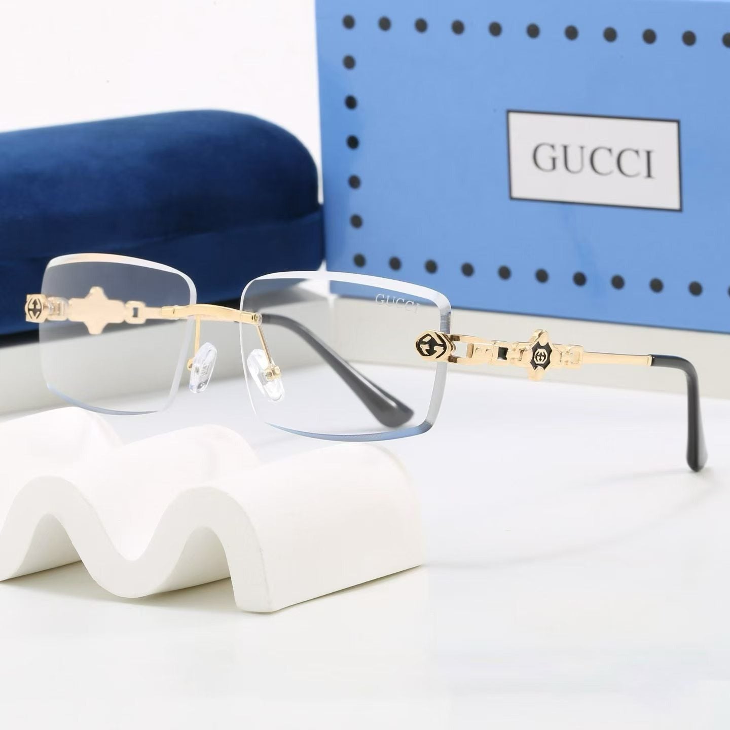 7 Color Rimless Square Interlocking Metal Sunglasses