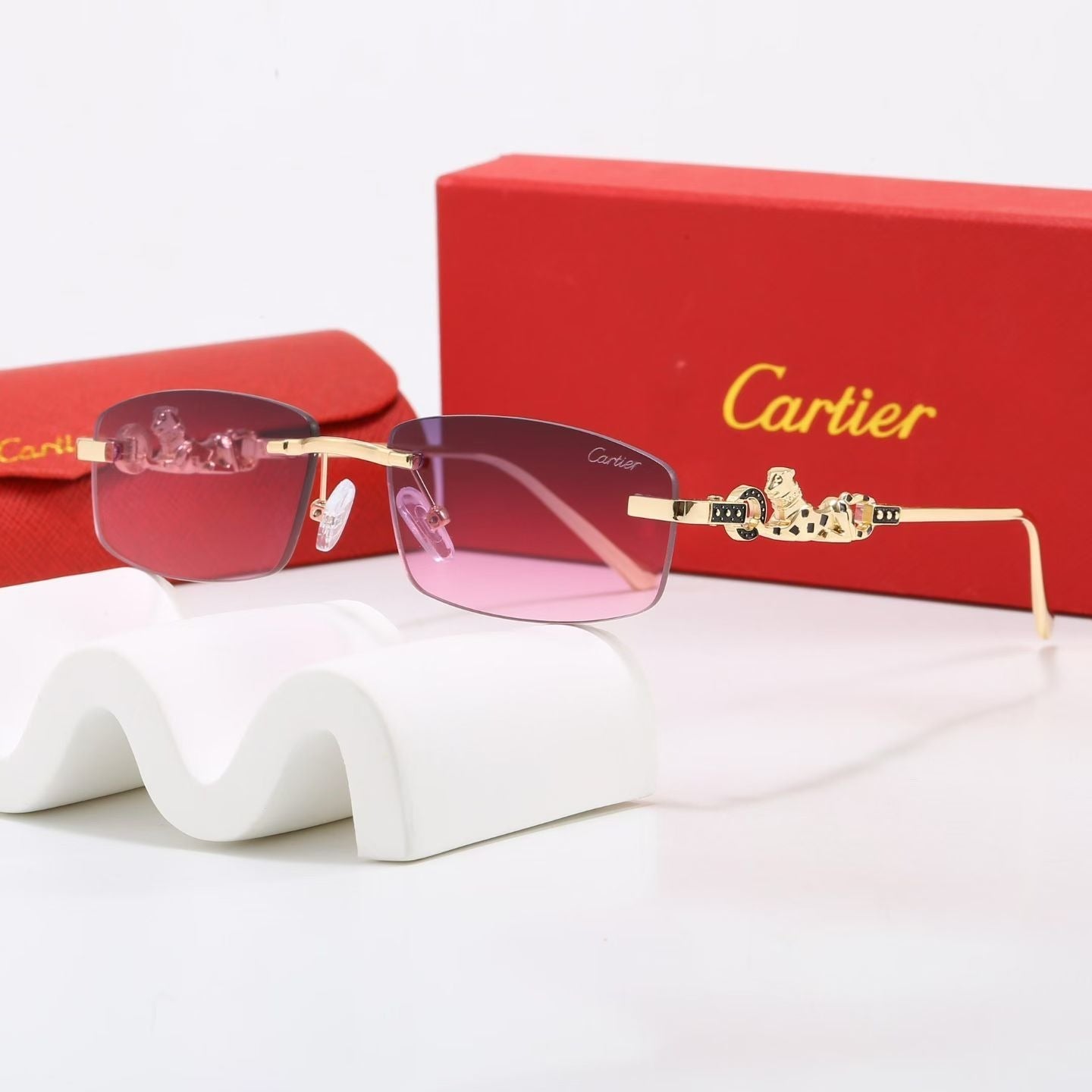 7 Color Rimless Panther Decor Sunglasses