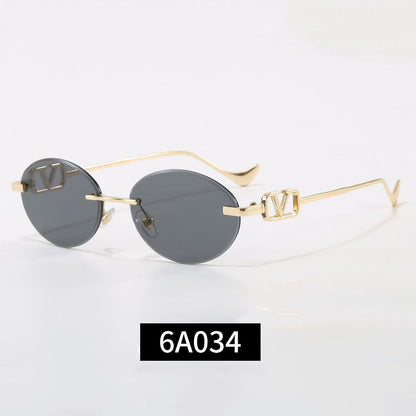 Rimless Oval Sunglasses, UV400 Polarized Fashion Shades 6A034