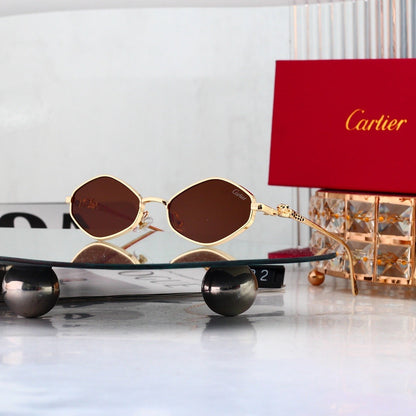 Oval Metal Frame Sunglasses, Leopard Head UV400 Polarized Fashion Shades